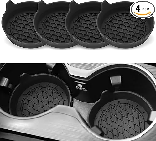 SINGARO Car Cup Holder Coaster, Silicone Cup Holder Insert, Universal Non-Slip Cup Holders, Car Accessories Interior for Women and Man Interior Sets 4 Pack Black