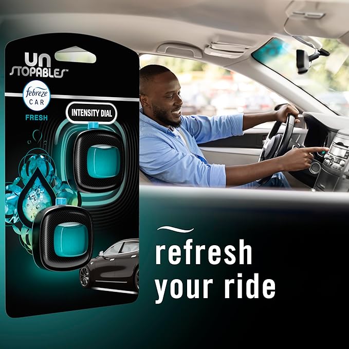 Febreze Unstopables Car Odor-Fighting Car Freshener Vent Clip Fresh Scent, .07 oz. Car Vent Clip, Pack of 4 (Packaging may vary)